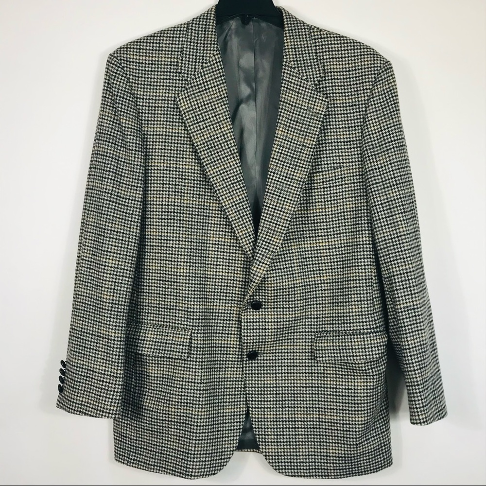 Stanley Blacker Sport Coat Pure Wool Blazer Mens 44 L gray black gold pin stripe